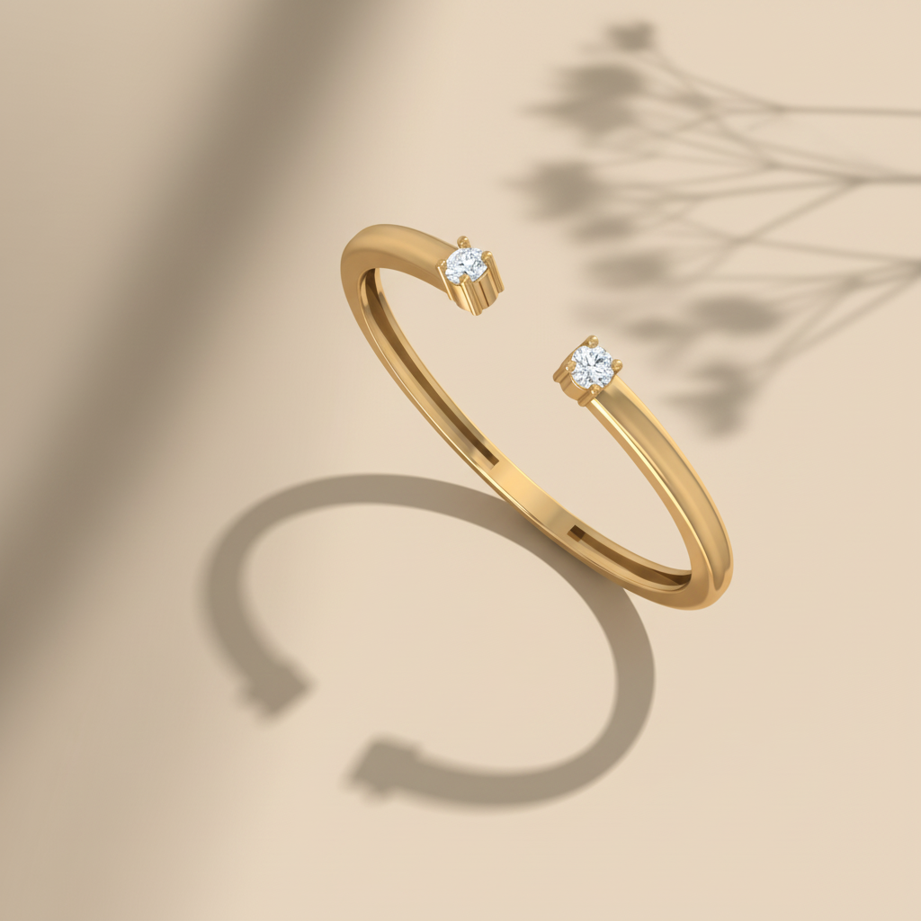 Delicate Open Gap Split Cuff Dual Diamond Tip-Set Minimalist Sculptural