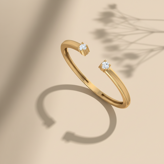 Delicate Open Gap Split Cuff Dual Diamond Tip-Set Minimalist Sculptural