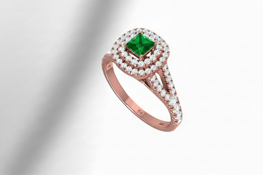 Emerald Princess Center Double Halo Diamond
