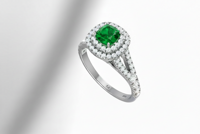 Emerald Princess Center Double Halo Diamond