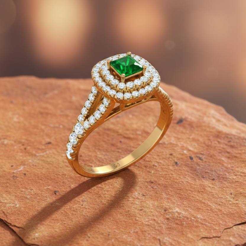 Emerald Princess Center Double Halo Diamond