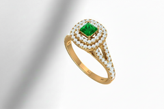 Emerald Princess Center Double Halo Diamond