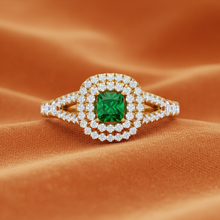 Load image into Gallery viewer, Emerald Princess Center Double Halo Diamond