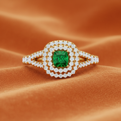 Emerald Princess Center Double Halo Diamond