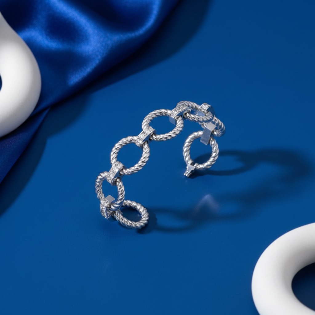 Intricately Textured Gold & Diamond Bracelet