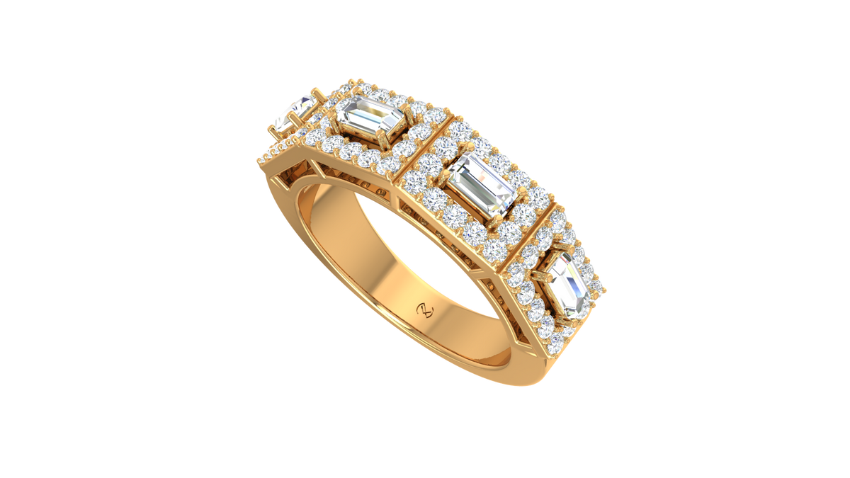 Three Stone Baguette Halo Wide Band
