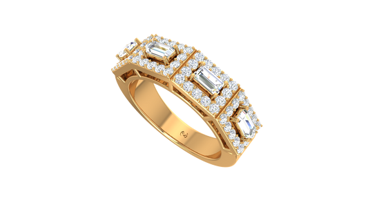 Three Stone Baguette Halo Wide Band