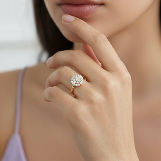 Dainty Floral Bloom Halo Cluster Diamond