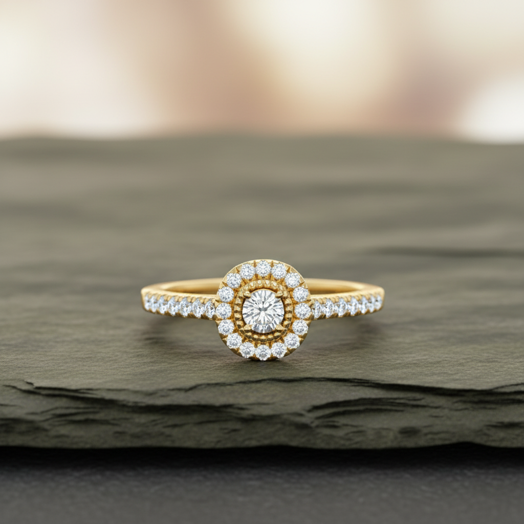 Resplendent Full Halo Diamond Encrusted Solitaire Bridal