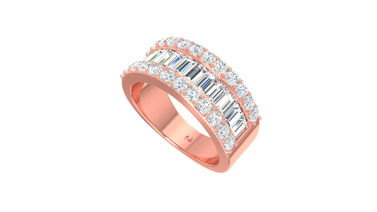 Three Row Baguette Round Brilliant Wide Band