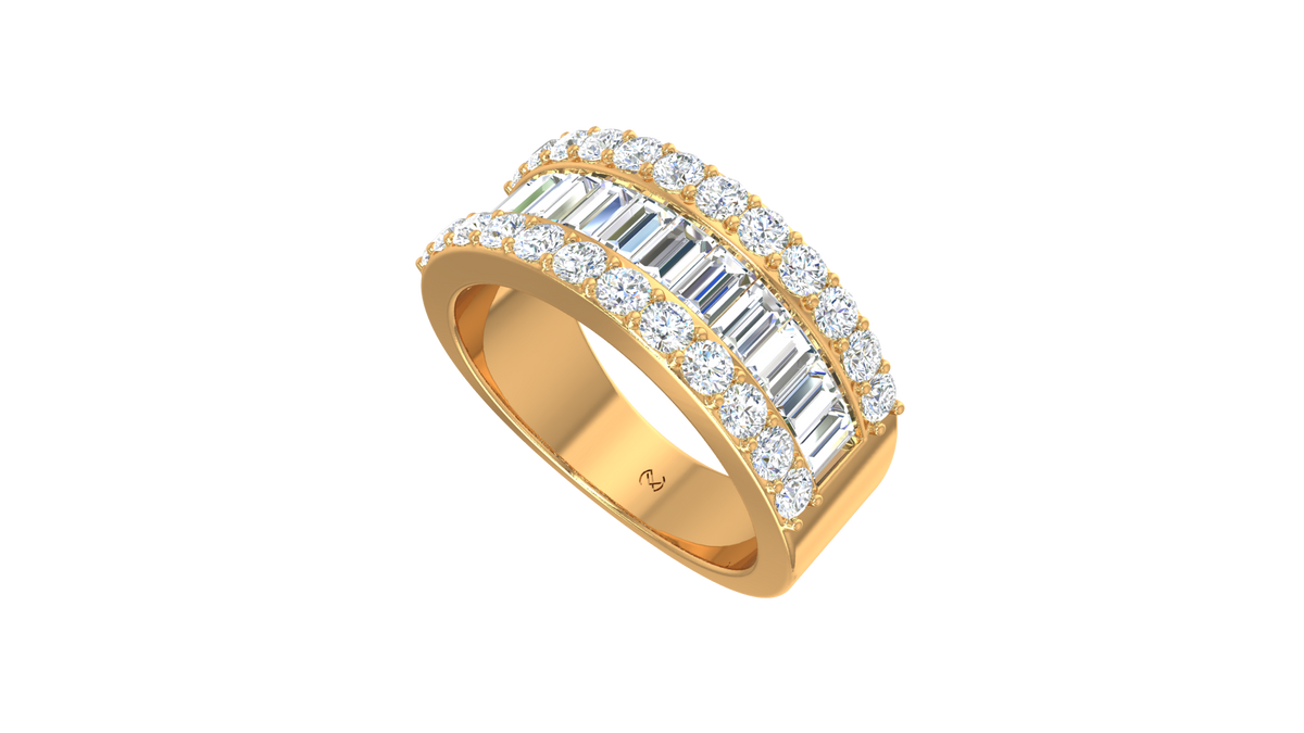 Three Row Baguette Round Brilliant Wide Band