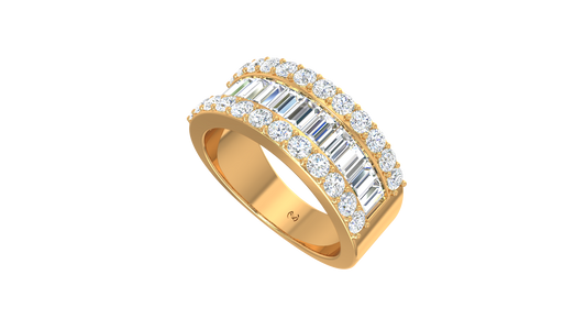 Three Row Baguette Round Brilliant Wide Band