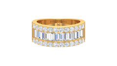 Three Row Baguette Round Brilliant Wide Band