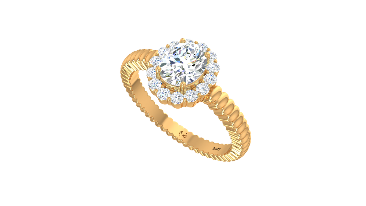 Oval Halo Rope Shank Engagement Ring
