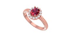 Ruby Oval Halo Rope Shank Engagement Ring