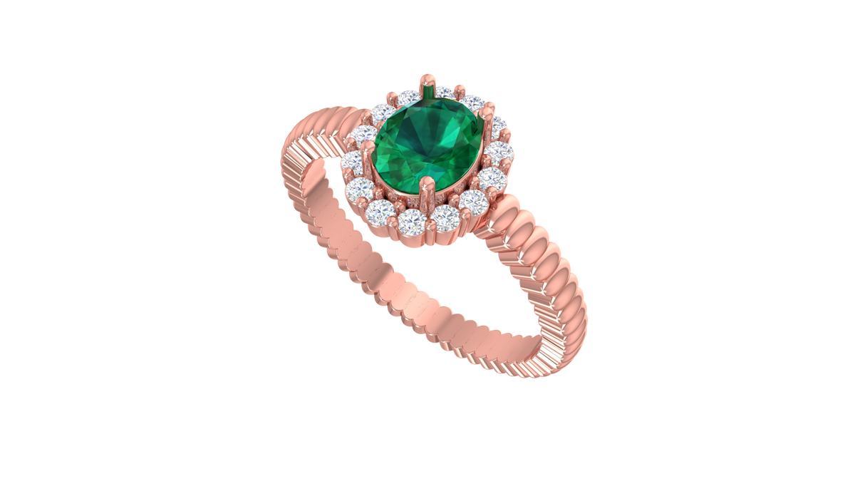 Emerald Oval Halo Rope Shank Engagement Ring