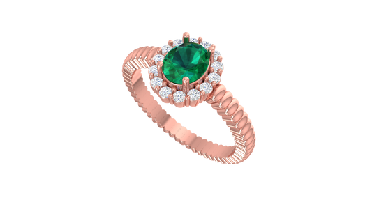 Emerald Oval Halo Rope Shank Engagement Ring