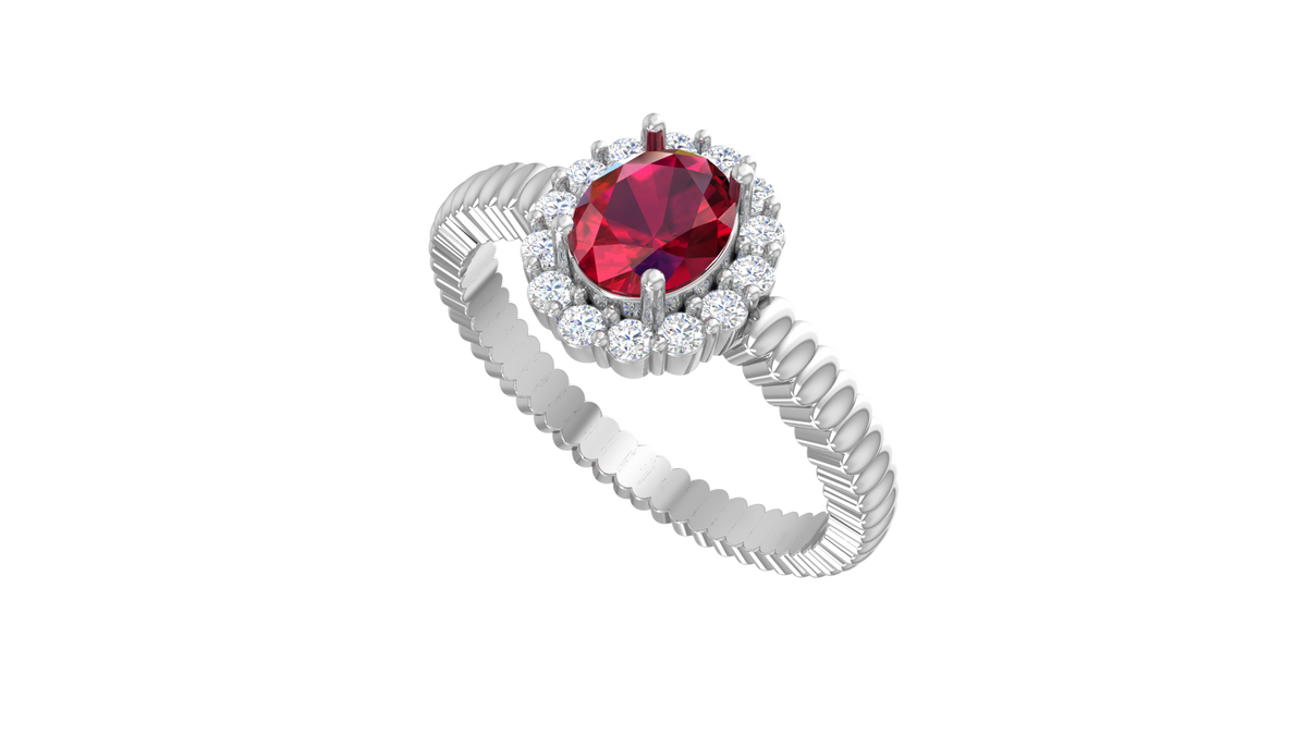 Ruby Oval Halo Rope Shank Engagement Ring