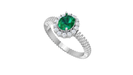 Emerald Oval Halo Rope Shank Engagement Ring