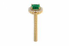 Emerald Oval Halo Rope Shank Engagement Ring