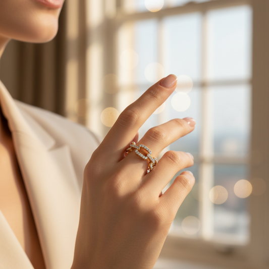 Triple Box-Link Geometric Diamond Encrusted Interlocked