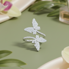Symmetrical Twin Butterfly Silhouette Scattered Diamond Encrusted