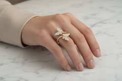 Symmetrical Twin Butterfly Silhouette Scattered Diamond Encrusted