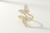 Symmetrical Twin Butterfly Silhouette Scattered Diamond Encrusted