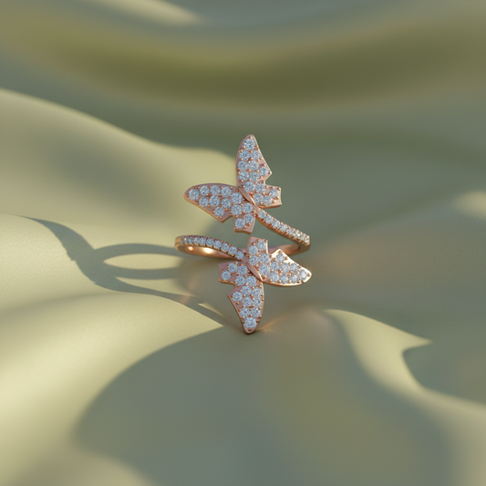 Symmetrical Twin Butterfly Silhouette Scattered Diamond Encrusted
