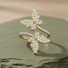 Load image into Gallery viewer, Symmetrical Twin Butterfly Silhouette Scattered Diamond Encrusted