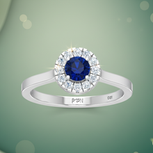 Load image into Gallery viewer, Round Sapphire Gemstone Diamond Radiant Luminary Solitaire