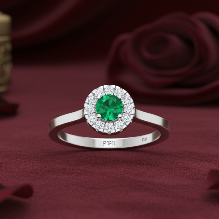 Oval Emerald Delicate Diamond Accent Solitaire