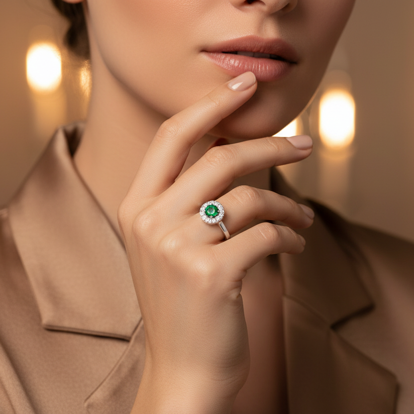 Oval Emerald Delicate Diamond Accent Solitaire