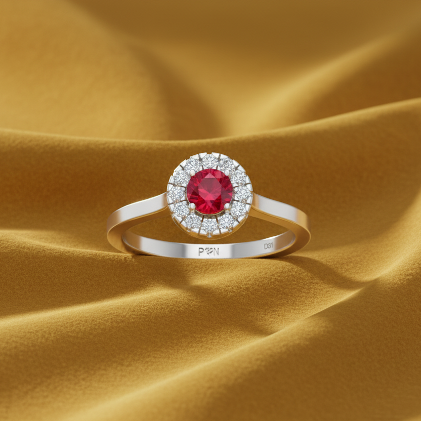 Round Ruby Gemstone Diamond Classic Accent Crown