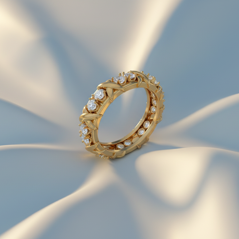 Continuous X-Motif Diamond Crosshatch Encrusted Full Eternity
