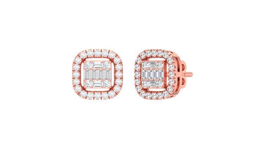 Cushion Halo Baguette Cluster Studs