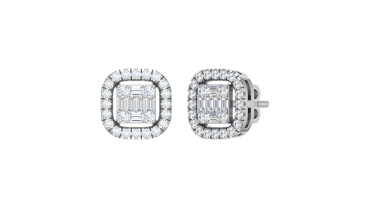 Cushion Halo Baguette Cluster Studs