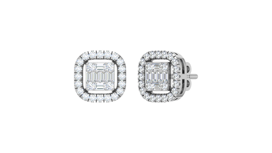 Cushion Halo Baguette Cluster Studs