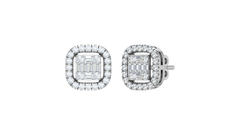 Cushion Halo Baguette Cluster Studs