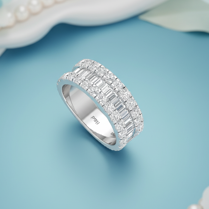 Round And Baguette Tiered Ladder Diamond