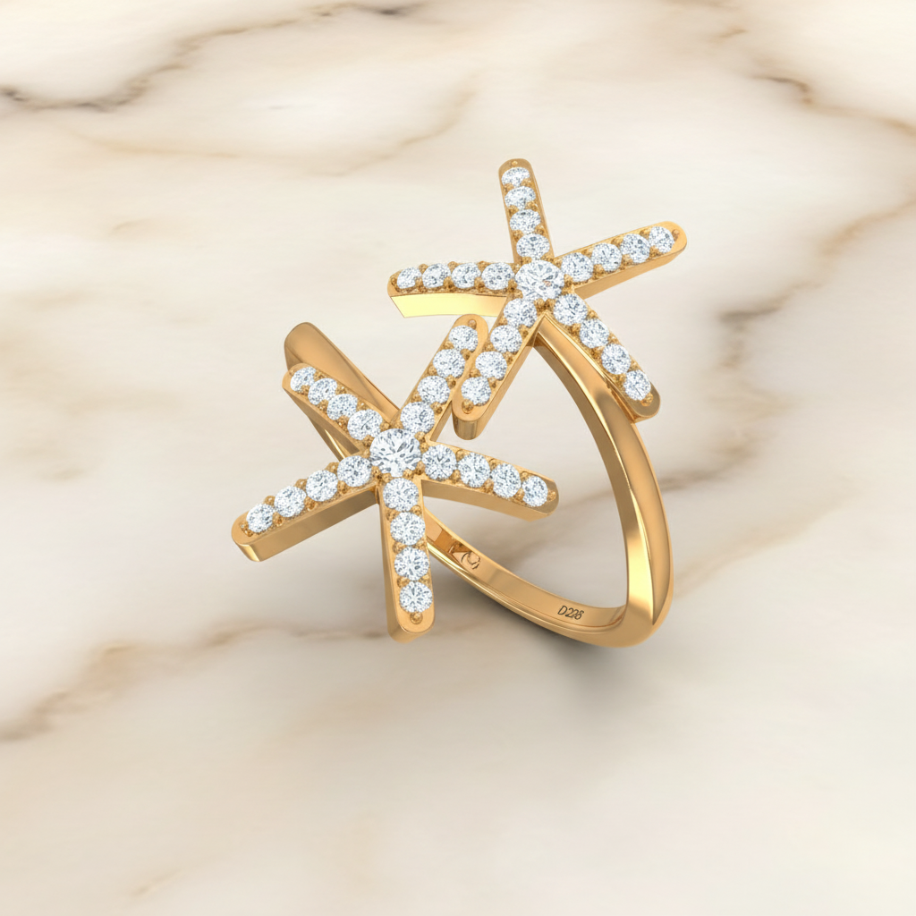 Diamond Sculpted Starfish Duo Coastal Ocean Artisan Elegance
