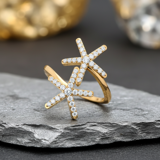 Diamond Sculpted Starfish Duo Coastal Ocean Artisan Elegance