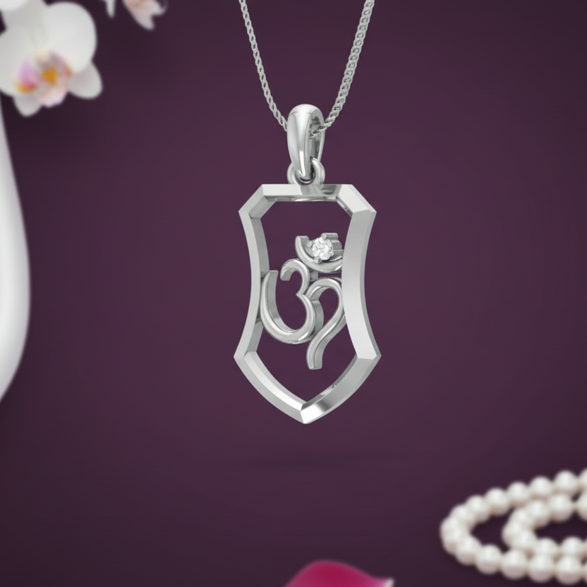 Masculine Shield Om Diamond Accent