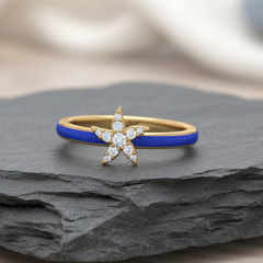 Celestial Five Point Star Enamel-Filled Diamond Encrusted Artisan Statement