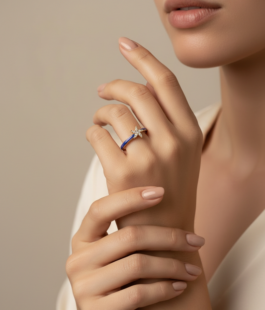 Celestial Five Point Star Enamel-Filled Diamond Encrusted Artisan Statement