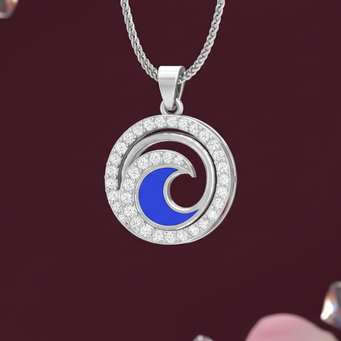 Blue Enamel Wave Round Diamond