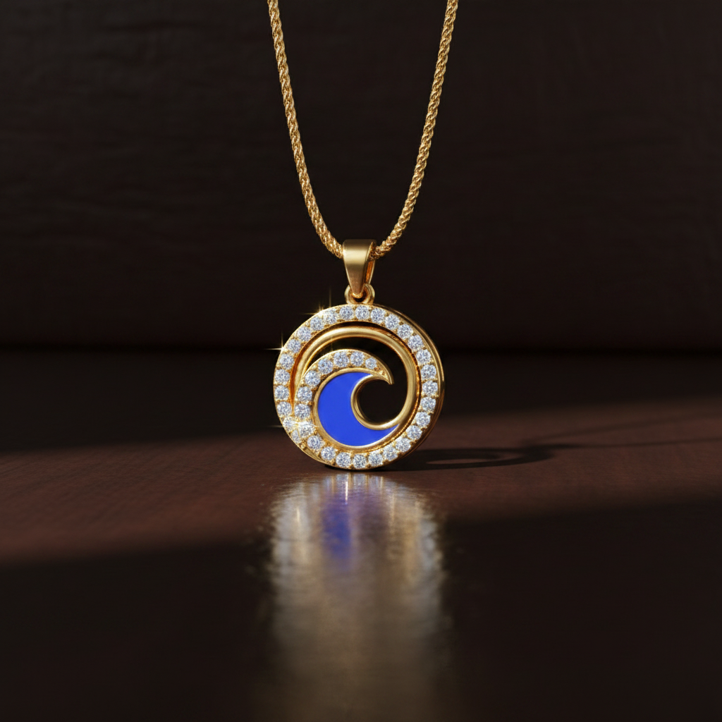 Blue Enamel Wave Round Diamond
