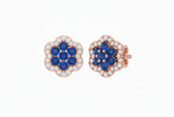 Brilliant Cut Sapphire & Diamond Floral Cluster Studs Earring