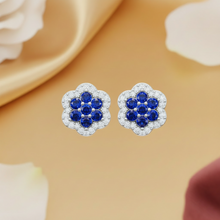 Load image into Gallery viewer, Brilliant Cut Sapphire &amp; Diamond Floral Cluster Studs Earring