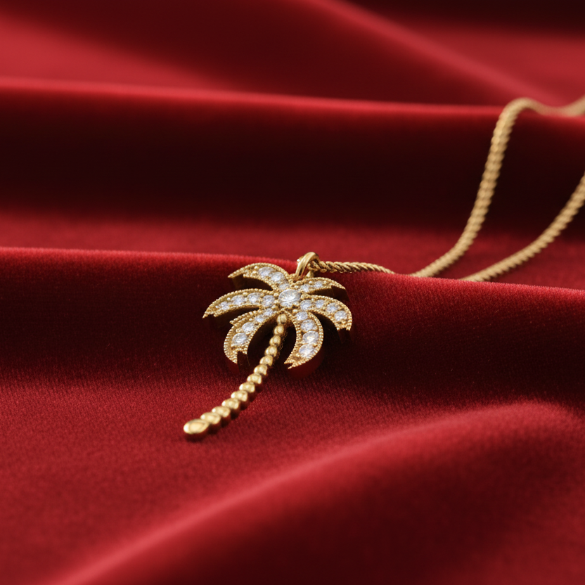 Brilliant 0.16 Cttw Diamond Tropical Palm Tree Necklace With Chain